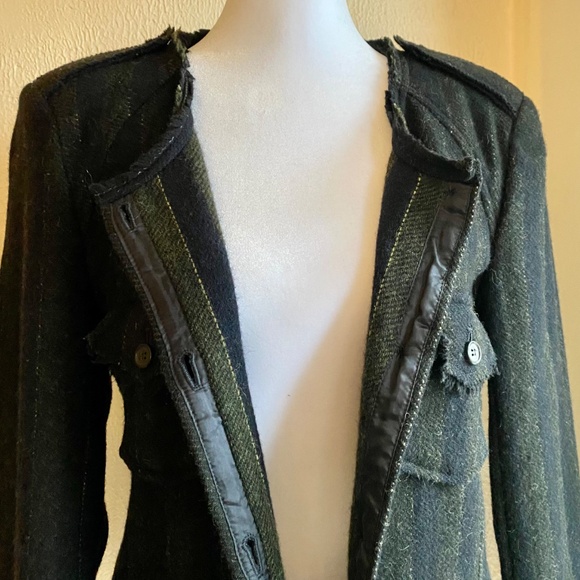 Isabel Marant navy/charcoal striped fitted wool jacket w/ raw edge detail  Sz L - Picture 8 of 13